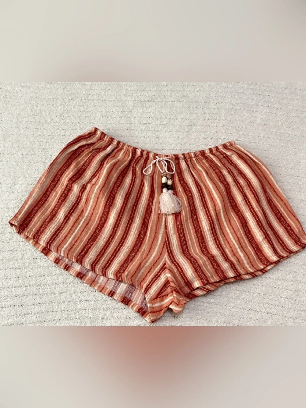 No Boundaries Peach and Cream Striped Cotton Pull On Shorts
